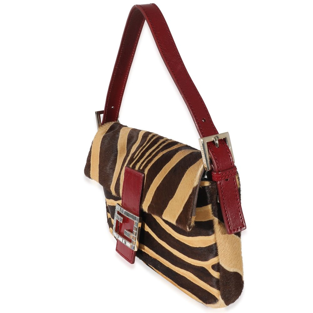 Fendi Brown Beige Zebra Pony Hair Crystal Baguett… - image 2
